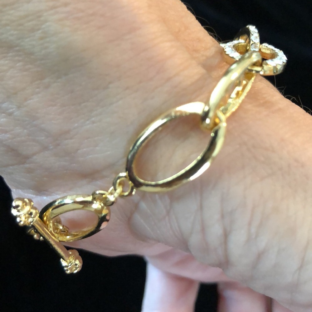 Gold Rhinestones Accented Chain Bracelet